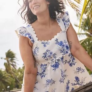 Floral Blue and White Top